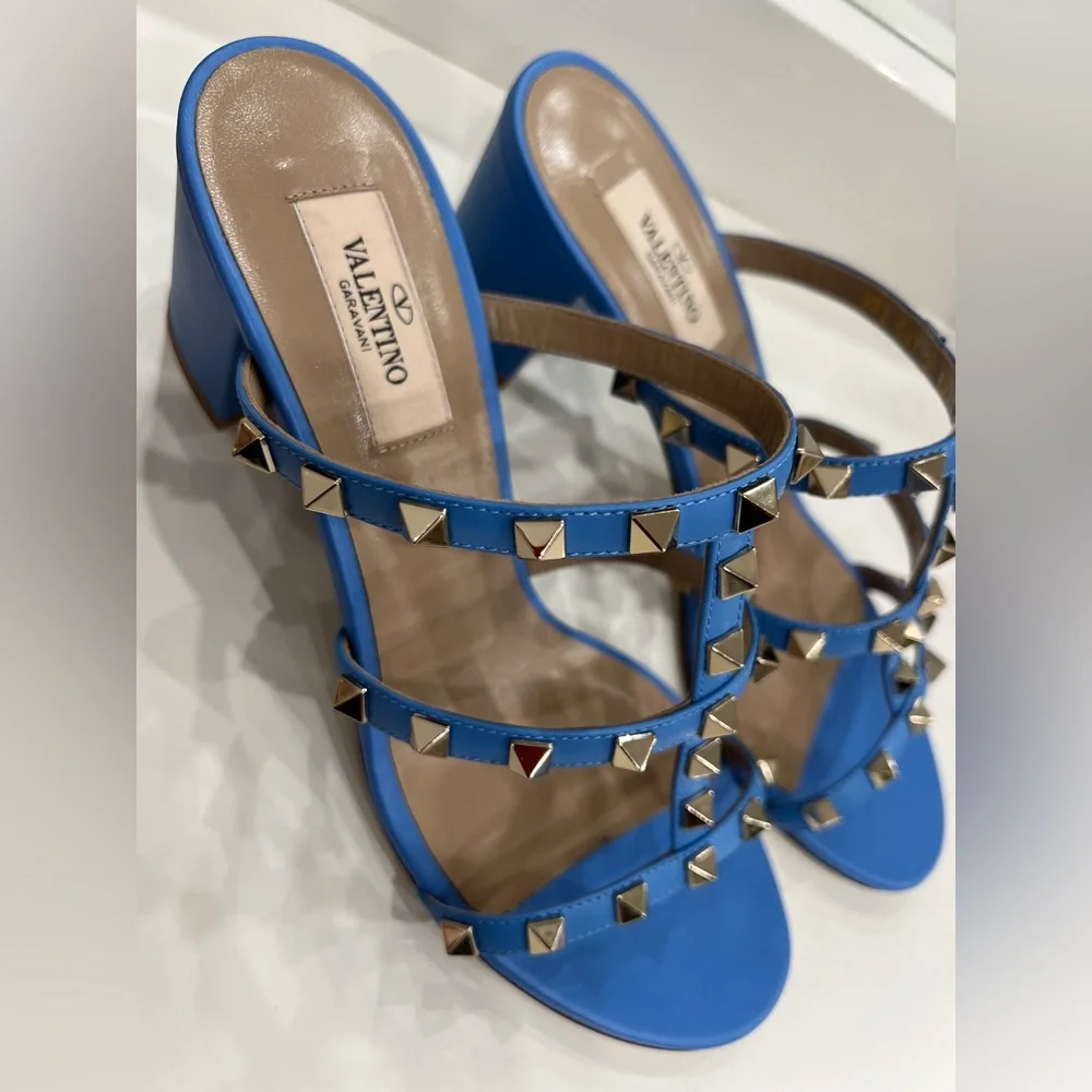 Valentino Blue Strappy Sandals with Studs - Picture 4 of 4